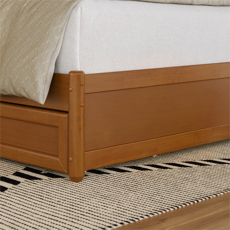 Malta King Wood Platform Bed with Panel Footboard & TXL Trundle in Light Toffee