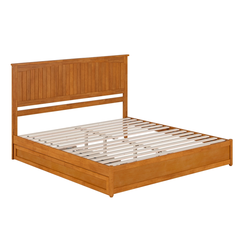 Malta King Wood Platform Bed with Panel Footboard & TXL Trundle in Light Toffee
