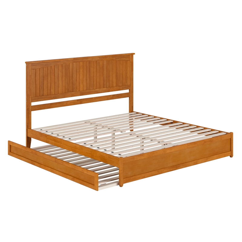 Malta King Wood Platform Bed with Panel Footboard & TXL Trundle in Light Toffee