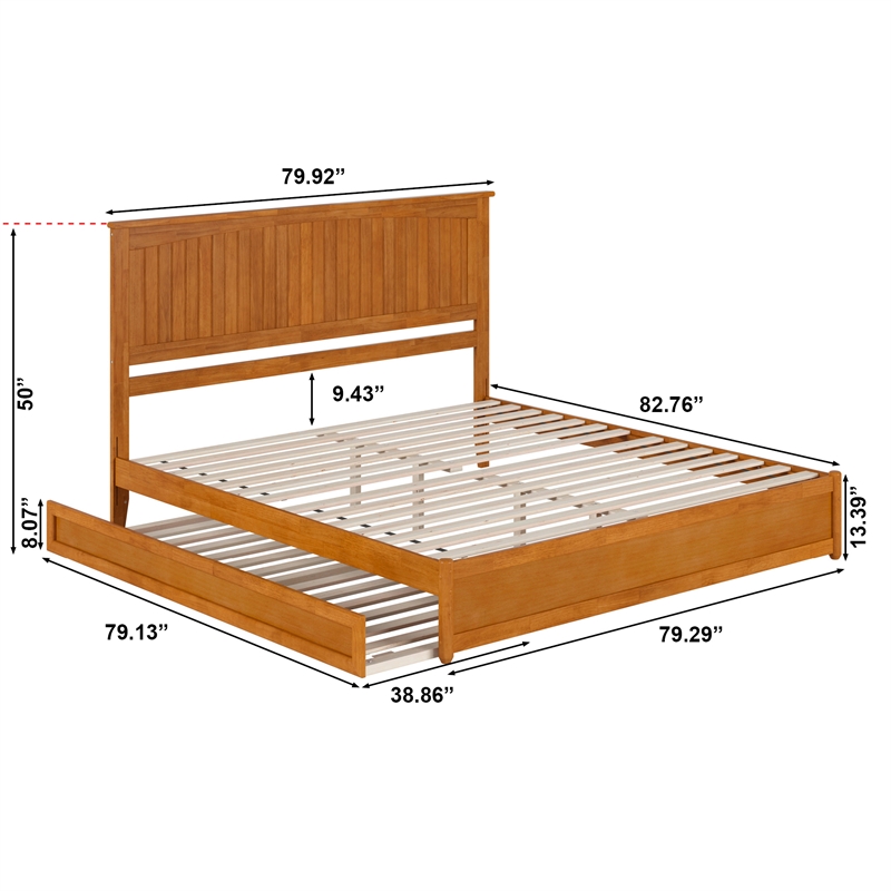 Malta King Wood Platform Bed with Panel Footboard & TXL Trundle in Light Toffee