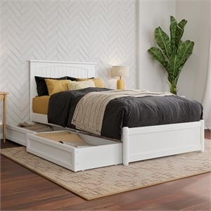 Malta Twin XL Wood Platform Bed with Panel Footboard & Storage Drawers in White
