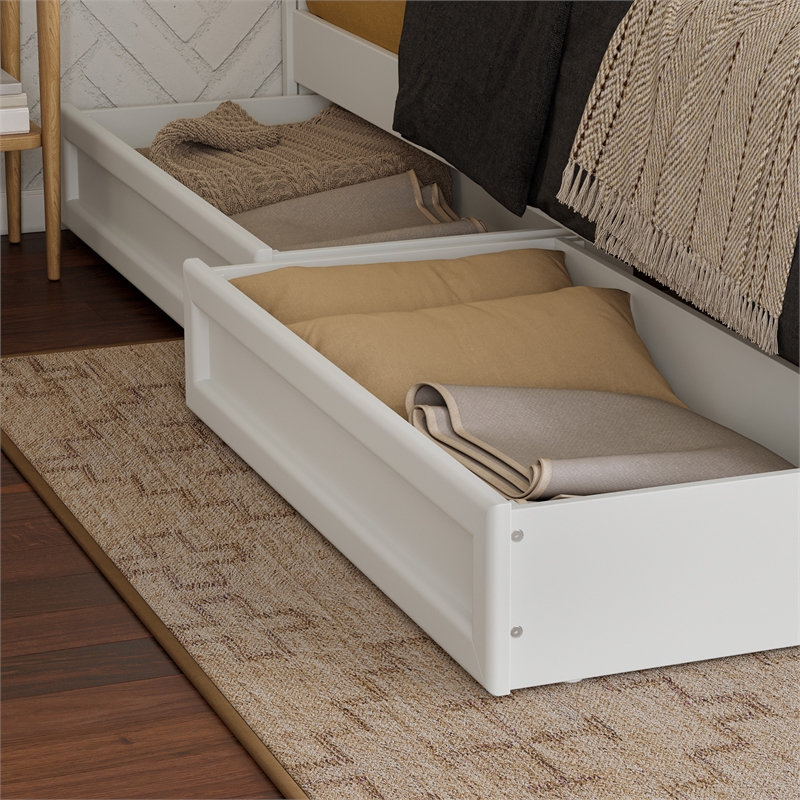 Malta Twin XL Wood Platform Bed with Panel Footboard & Storage Drawers in White