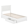 Malta Twin XL Wood Platform Bed with Panel Footboard & Storage Drawers in White