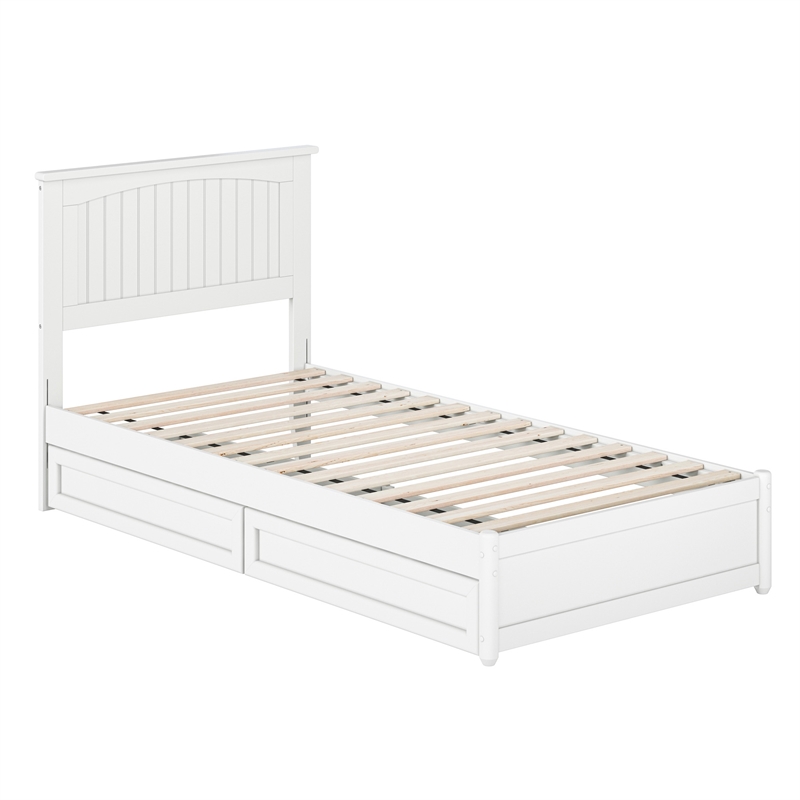 Malta Twin XL Wood Platform Bed with Panel Footboard & Storage Drawers in White