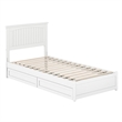 Malta Twin XL Wood Platform Bed with Panel Footboard & Storage Drawers in White