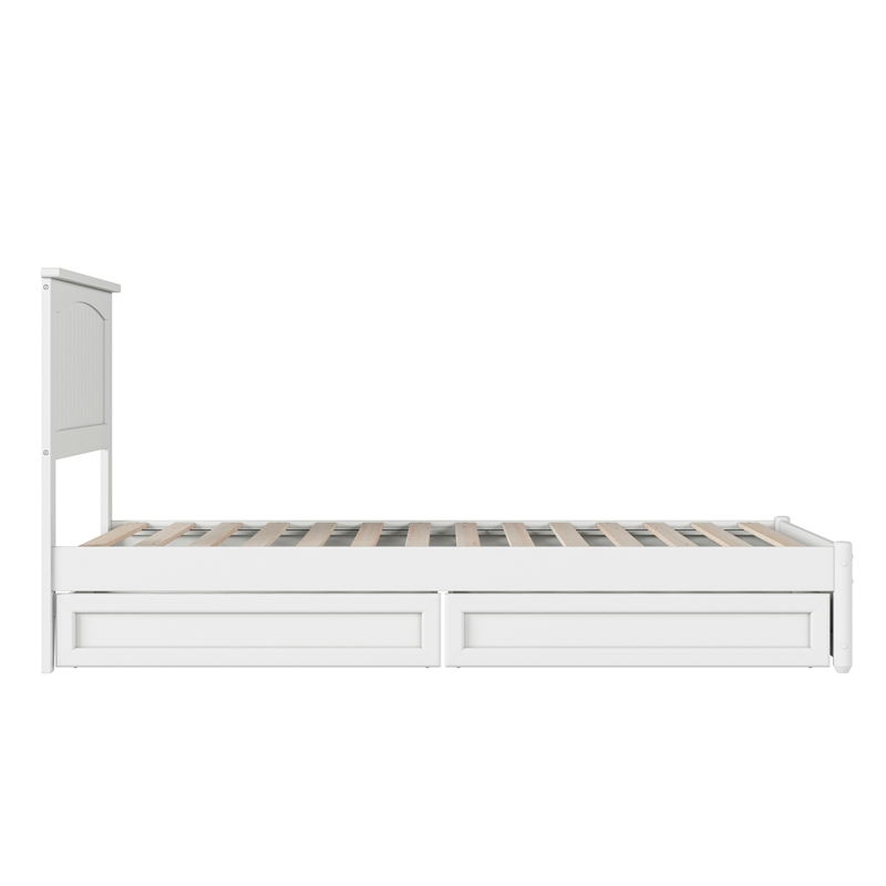 Malta Twin XL Wood Platform Bed with Panel Footboard & Storage Drawers in White