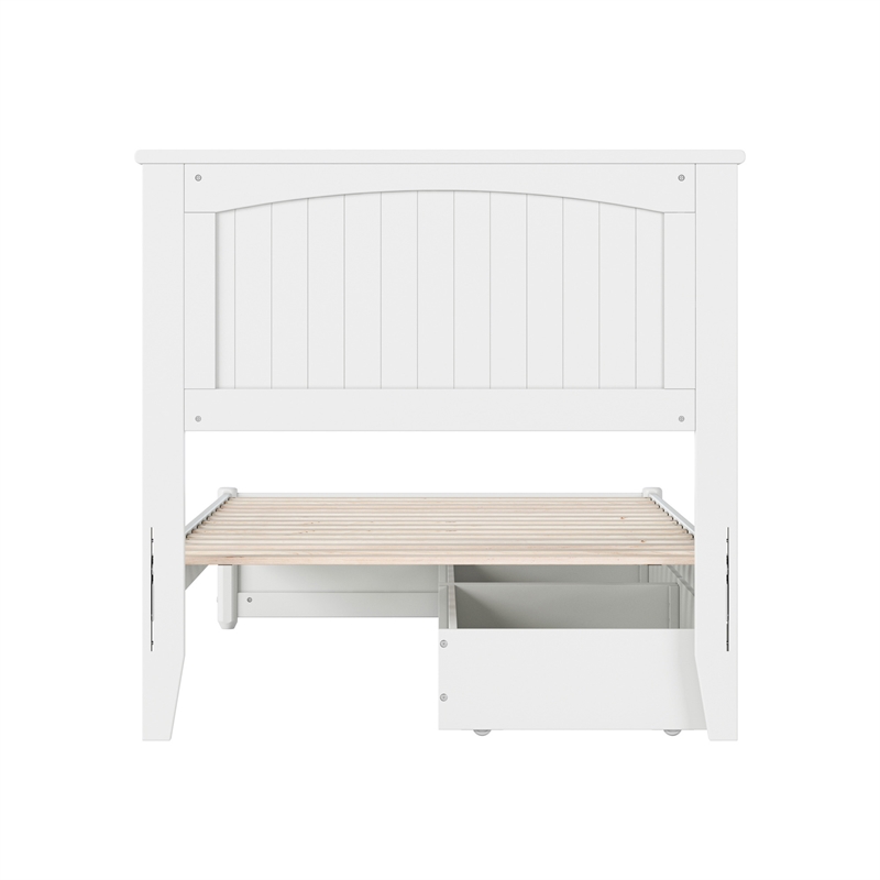 Malta Twin XL Wood Platform Bed with Panel Footboard & Storage Drawers in White