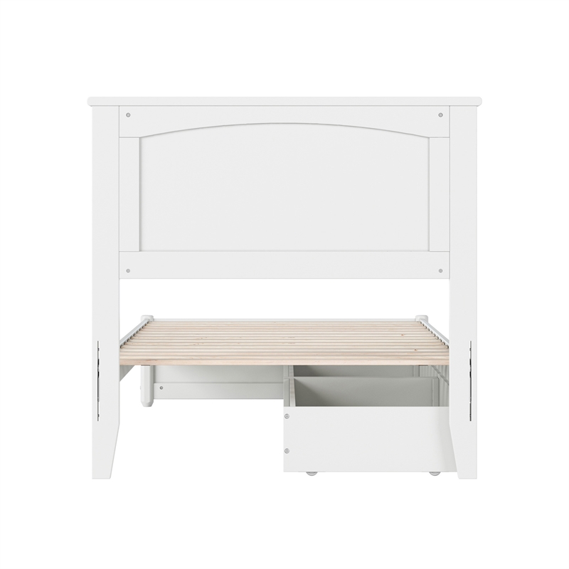 Malta Twin XL Wood Platform Bed with Panel Footboard & Storage Drawers in White