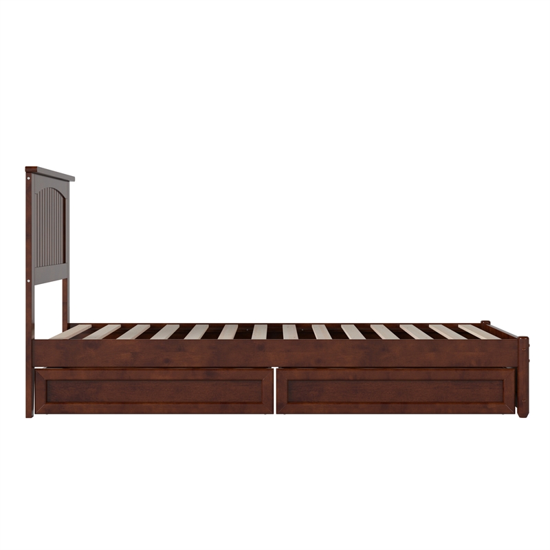 Malta Twin XL Wood Platform Bed with Panel Footboard & Storage Drawers in Walnut