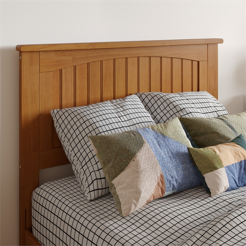 Malta Twin XL Wood Platform Bed with Panel Footboard & Drawers in Light Toffee