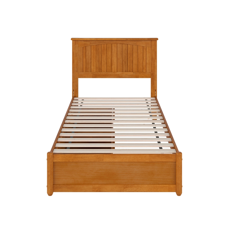 Malta Twin XL Wood Platform Bed with Panel Footboard & Drawers in Light Toffee