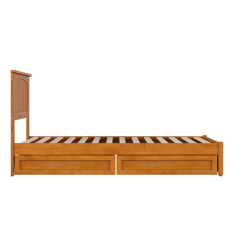 Malta Twin XL Wood Platform Bed with Panel Footboard & Drawers in Light Toffee
