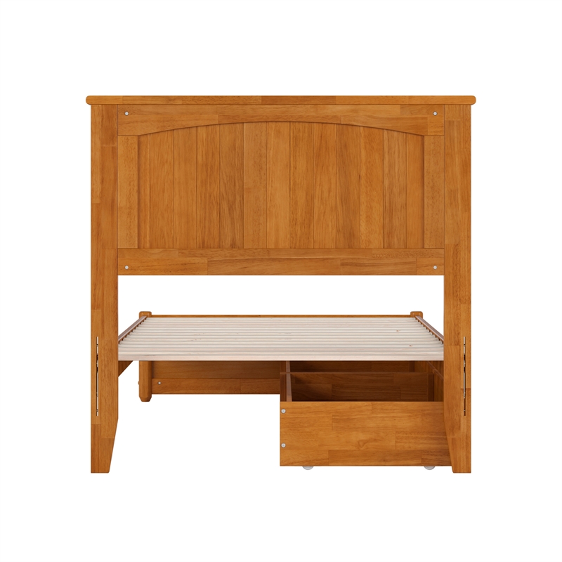 Malta Twin XL Wood Platform Bed with Panel Footboard & Drawers in Light Toffee