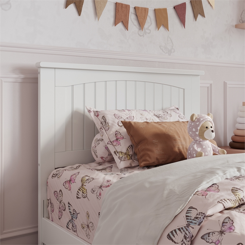 Malta Twin Wood Platform Bed with Panel Footboard and Storage Drawers in White