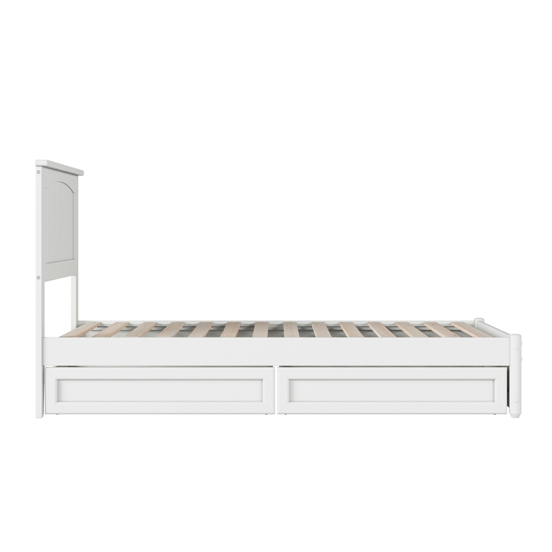 Malta Twin Wood Platform Bed with Panel Footboard and Storage Drawers in White