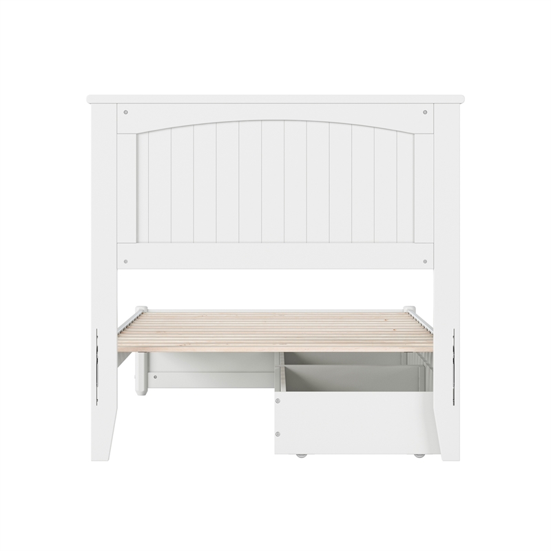 Malta Twin Wood Platform Bed with Panel Footboard and Storage Drawers in White