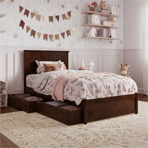 Malta Twin Wood Platform Bed with Panel Footboard and Storage Drawers in Walnut