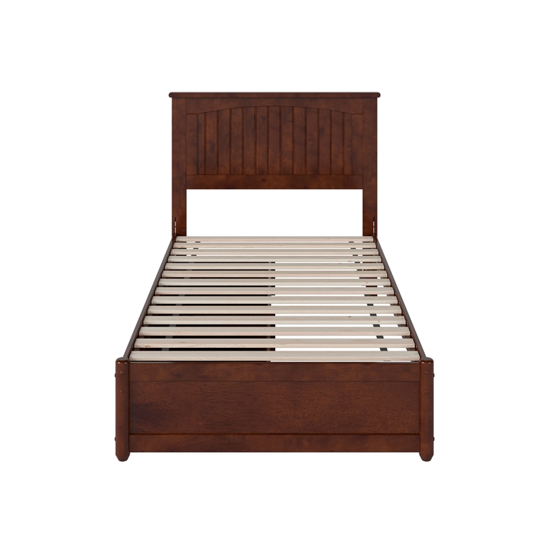 Malta Twin Wood Platform Bed with Panel Footboard and Storage Drawers in Walnut