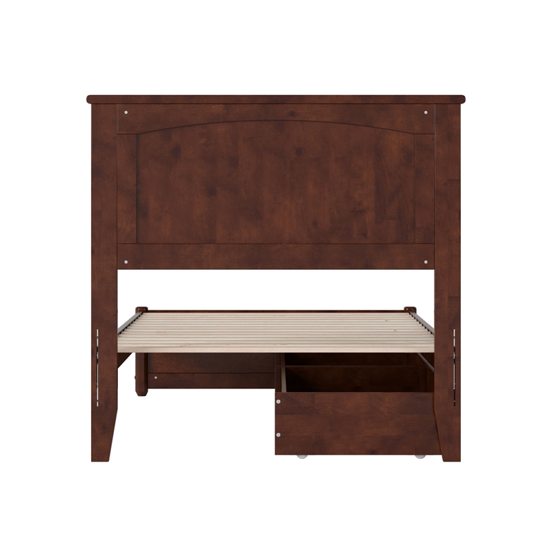 Malta Twin Wood Platform Bed with Panel Footboard and Storage Drawers in Walnut