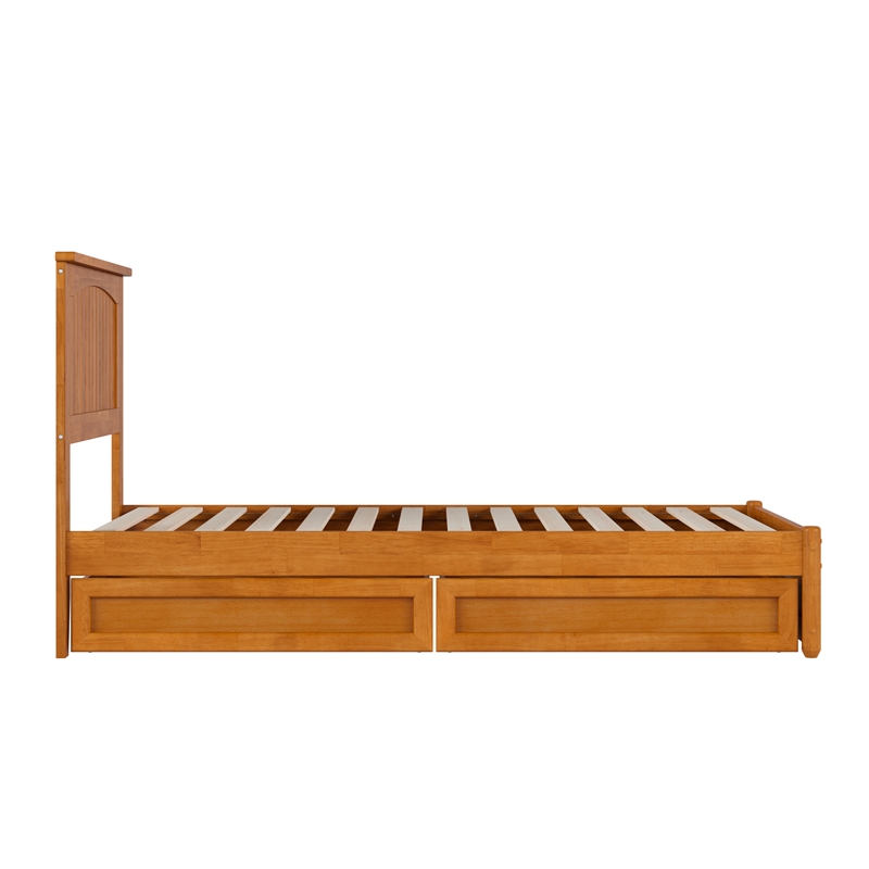 Malta Twin Wood Platform Bed with Panel Footboard & Drawers in Light Toffee