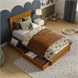 Malta Twin Wood Platform Bed with Panel Footboard & Drawers in Light Toffee