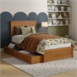 Malta Twin Wood Platform Bed with Panel Footboard & Drawers in Light Toffee