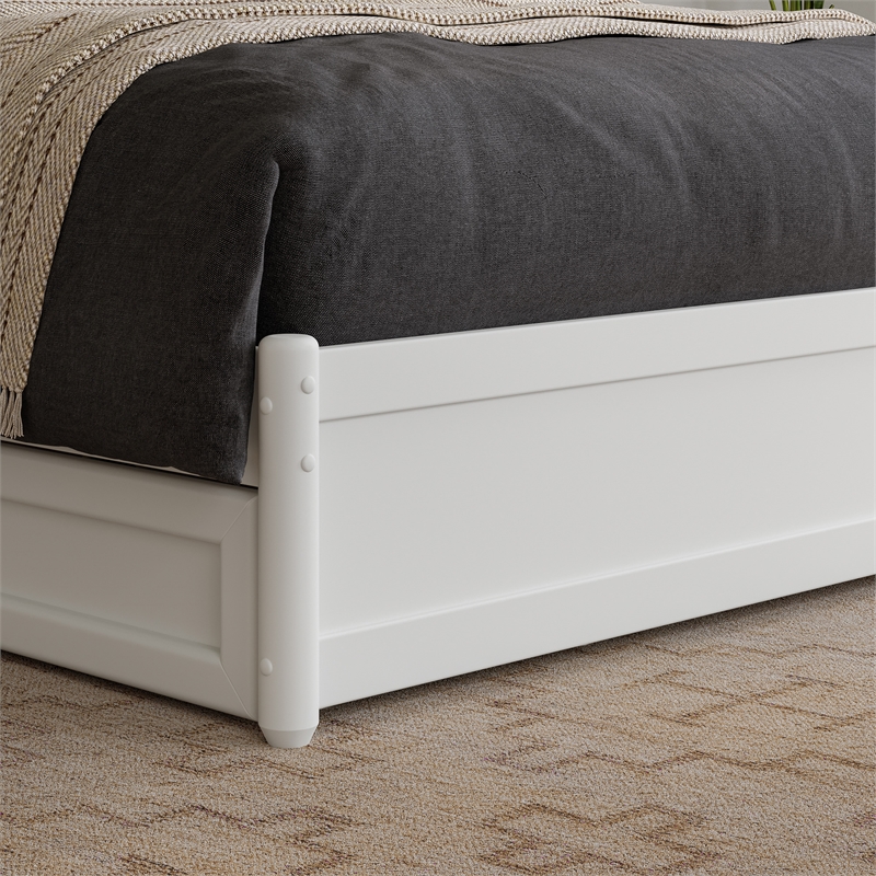 Malta Full Wood Platform Bed with Panel Footboard and Storage Drawers in White