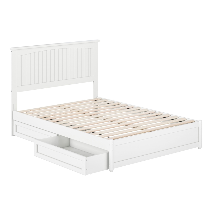 Malta Full Wood Platform Bed with Panel Footboard and Storage Drawers in White
