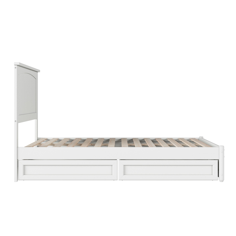 Malta Full Wood Platform Bed with Panel Footboard and Storage Drawers in White