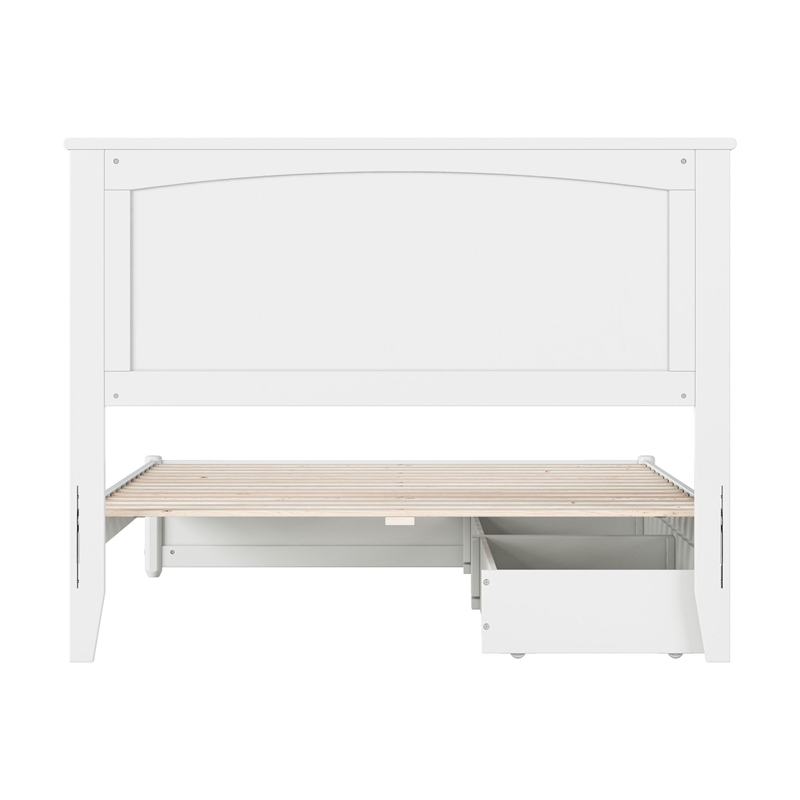 Malta Full Wood Platform Bed with Panel Footboard and Storage Drawers in White