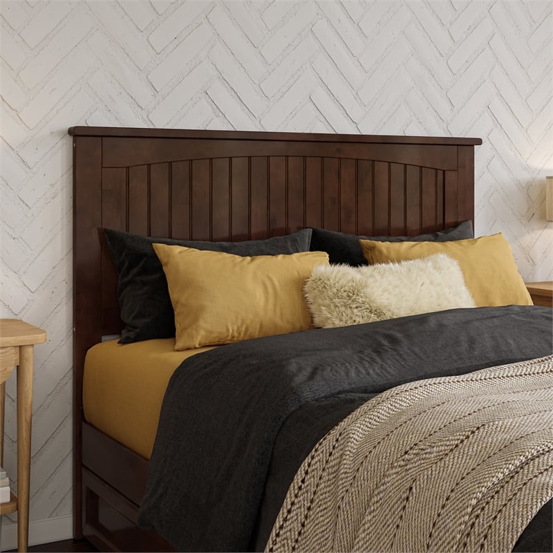 Malta Full Wood Platform Bed with Panel Footboard and Storage Drawers in Walnut