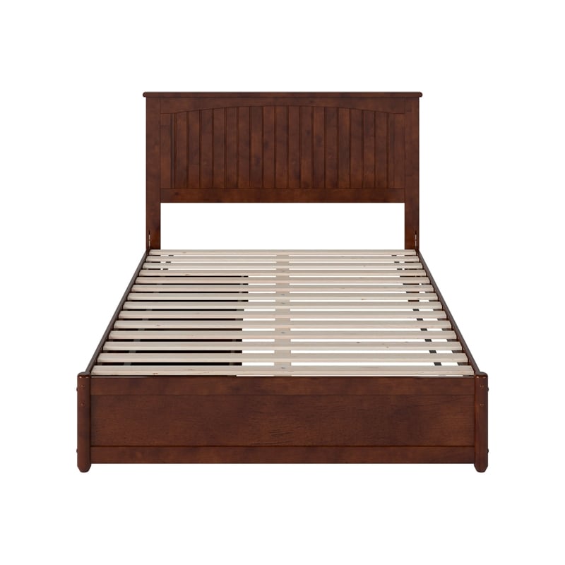 Malta Full Wood Platform Bed with Panel Footboard and Storage Drawers in Walnut