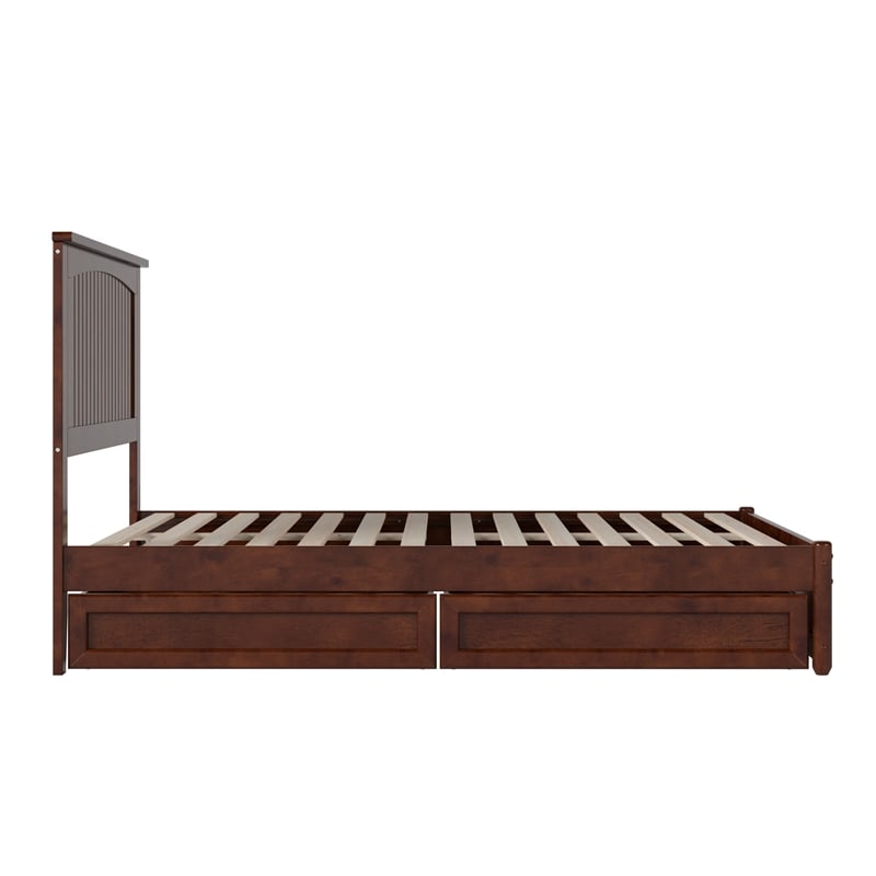 Malta Full Wood Platform Bed with Panel Footboard and Storage Drawers in Walnut