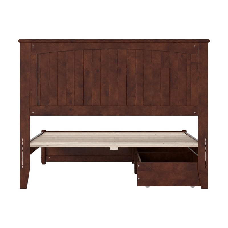 Malta Full Wood Platform Bed with Panel Footboard and Storage Drawers in Walnut