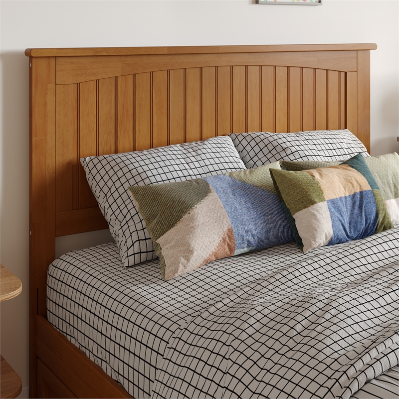 Malta Full Wood Platform Bed with Panel Footboard & Drawers in Light Toffee