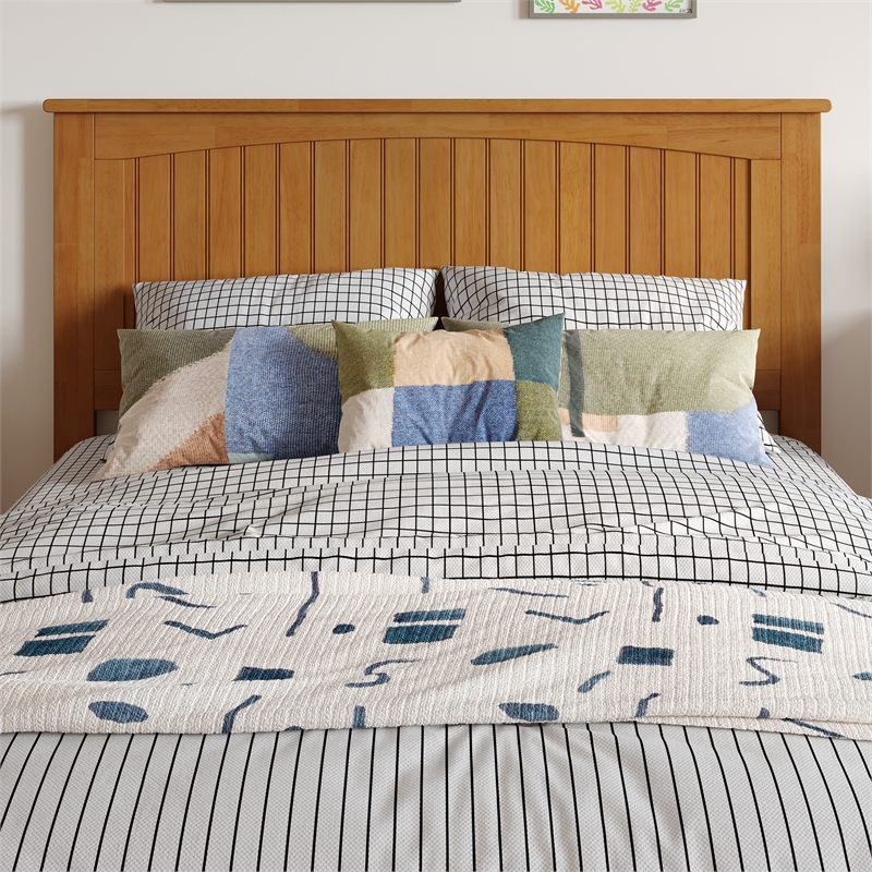 Malta Full Wood Platform Bed with Panel Footboard & Drawers in Light Toffee