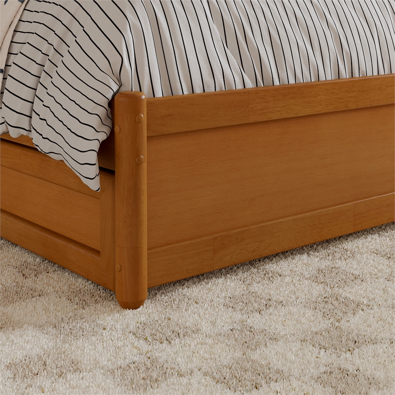 Malta Full Wood Platform Bed with Panel Footboard & Drawers in Light Toffee