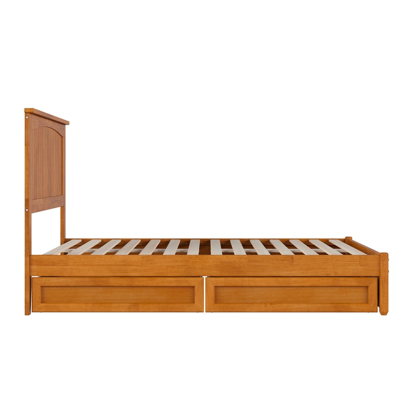 Malta Full Wood Platform Bed with Panel Footboard & Drawers in Light Toffee