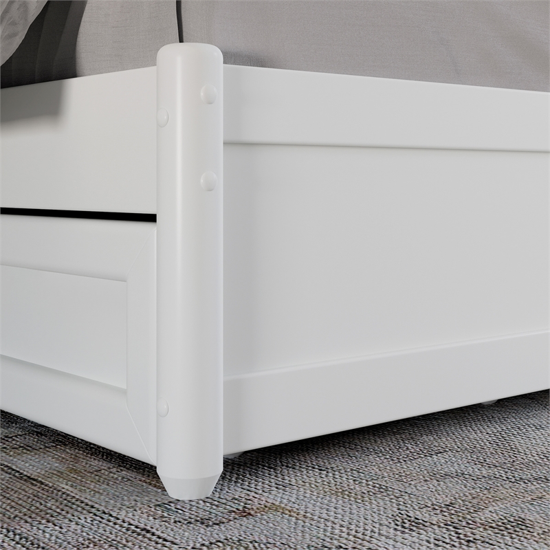 Malta Queen Wood Platform Bed with Panel Footboard and Storage Drawers in White
