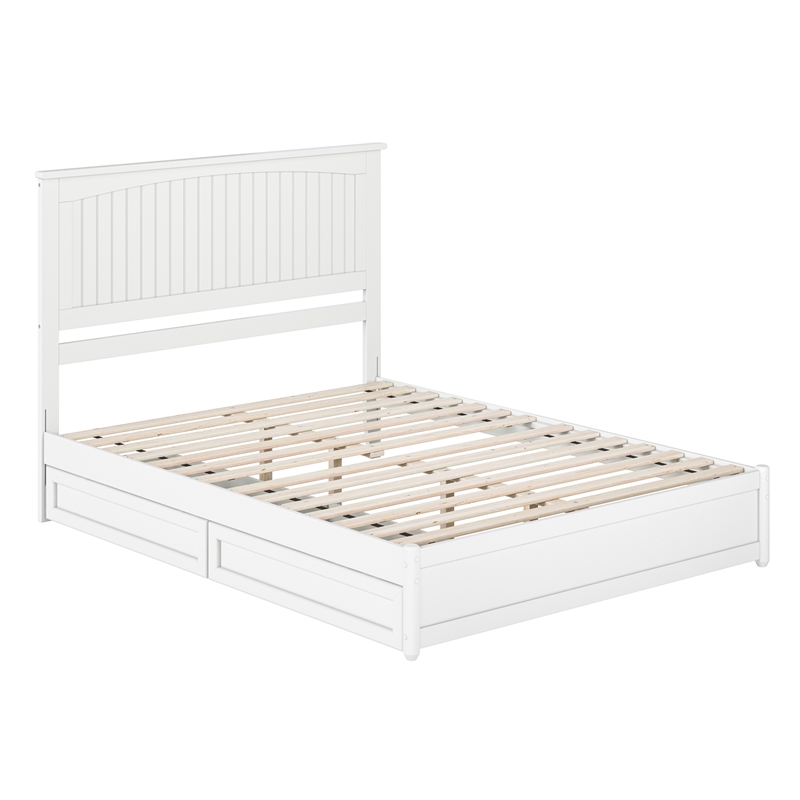 Malta Queen Wood Platform Bed with Panel Footboard and Storage Drawers in White