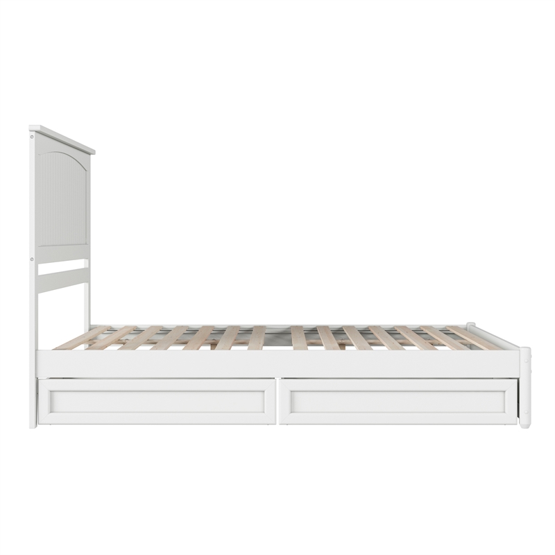 Malta Queen Wood Platform Bed with Panel Footboard and Storage Drawers in White