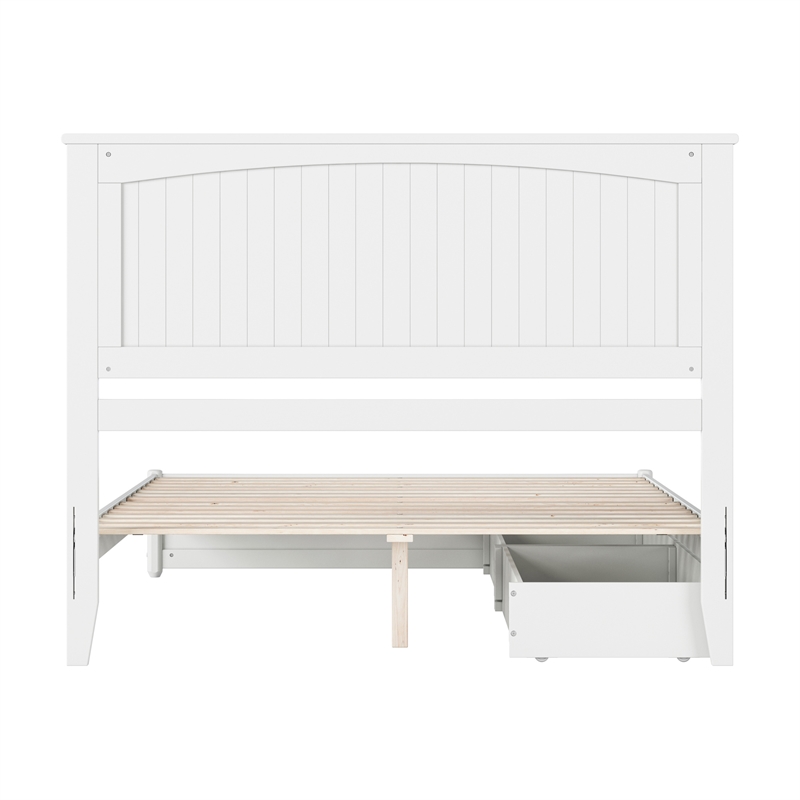 Malta Queen Wood Platform Bed with Panel Footboard and Storage Drawers in White