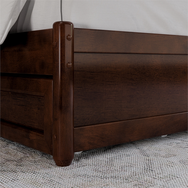 Malta Queen Wood Platform Bed with Panel Footboard and Storage Drawers in Walnut