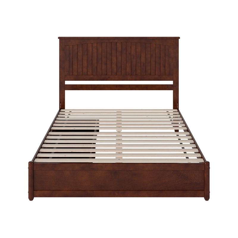 Malta Queen Wood Platform Bed with Panel Footboard and Storage Drawers in Walnut