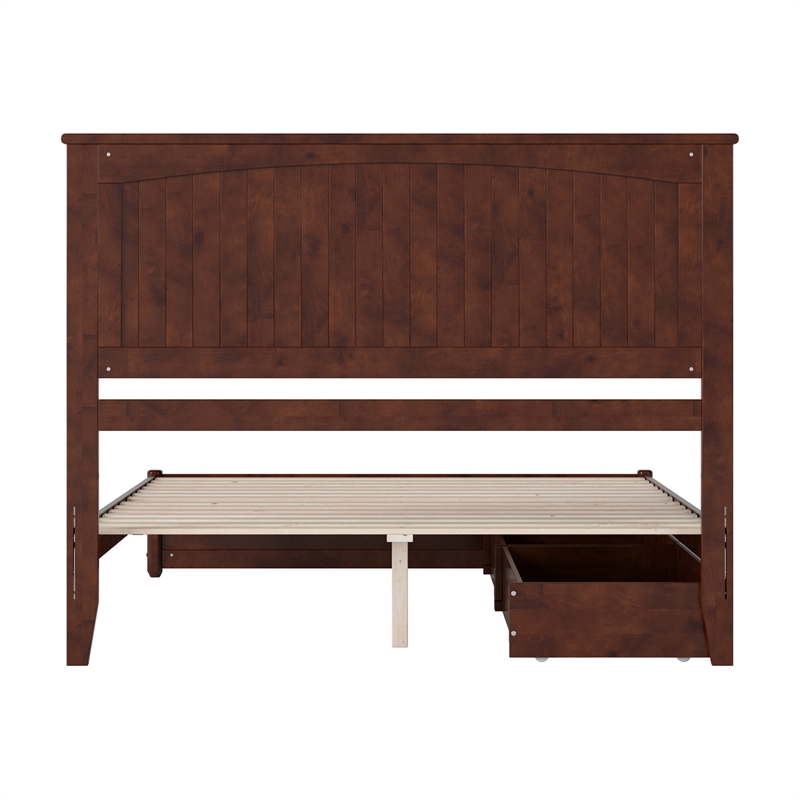 Malta Queen Wood Platform Bed with Panel Footboard and Storage Drawers in Walnut