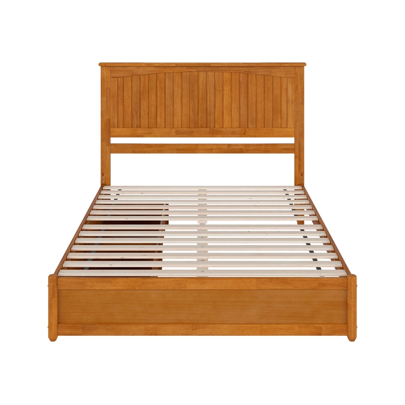 Malta Queen Wood Platform Bed with Panel Footboard & Drawers in Light Toffee