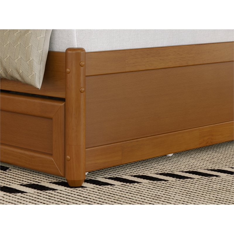 Malta Queen Wood Platform Bed with Panel Footboard & Drawers in Light Toffee