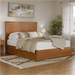 Malta Queen Wood Platform Bed with Panel Footboard & Drawers in Light Toffee