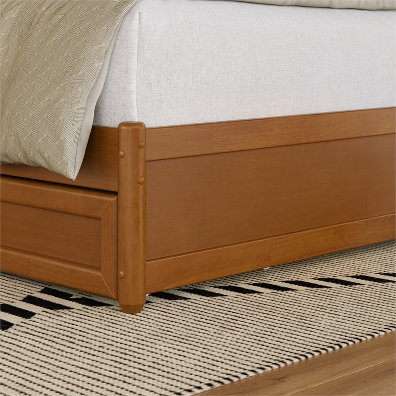 Malta Queen Wood Platform Bed with Panel Footboard & Drawers in Light Toffee