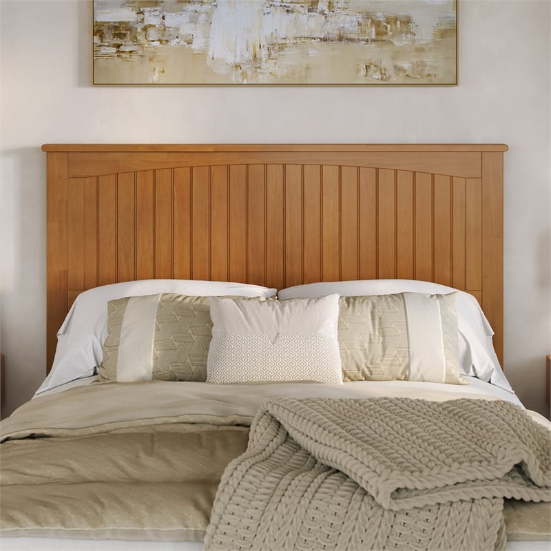 Malta Queen Wood Platform Bed with Panel Footboard & Drawers in Light Toffee